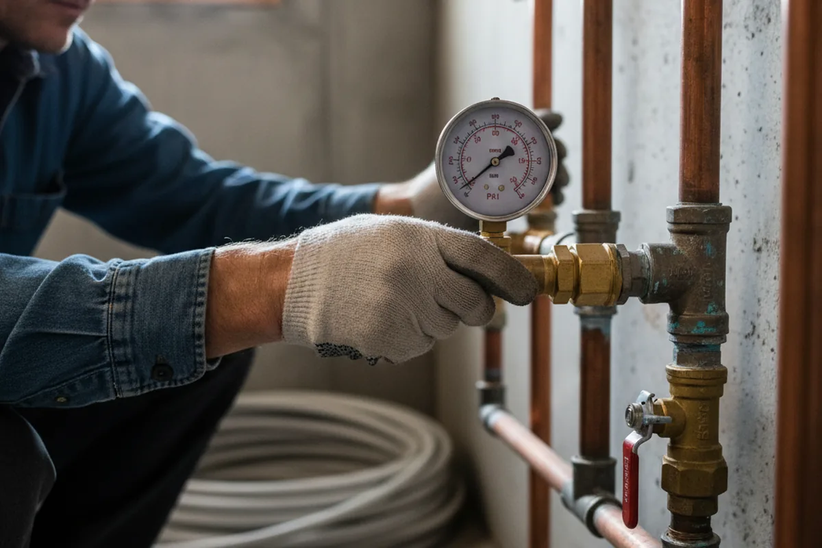 Pressure testing a repaired line during Water Line Repair in Tuscarawas